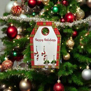 Holiday Hypo Allergenic Candy Cane Bell Earrings Set With Festive Plaid Backing